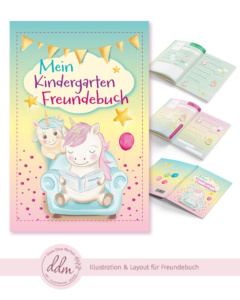 Diana Deva Marleen: Buch Cover Illustration &amp; Design mit Einhorn, Kindergarten Freundebuch