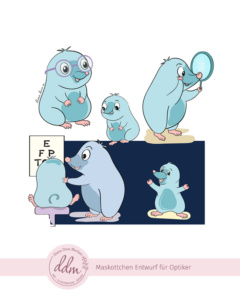 Diana Deva Marleen: Illustration &amp;amp; Design, Maskottchen für Optiker, Süßer Maulwurf mit Brille, kindliches Motiv